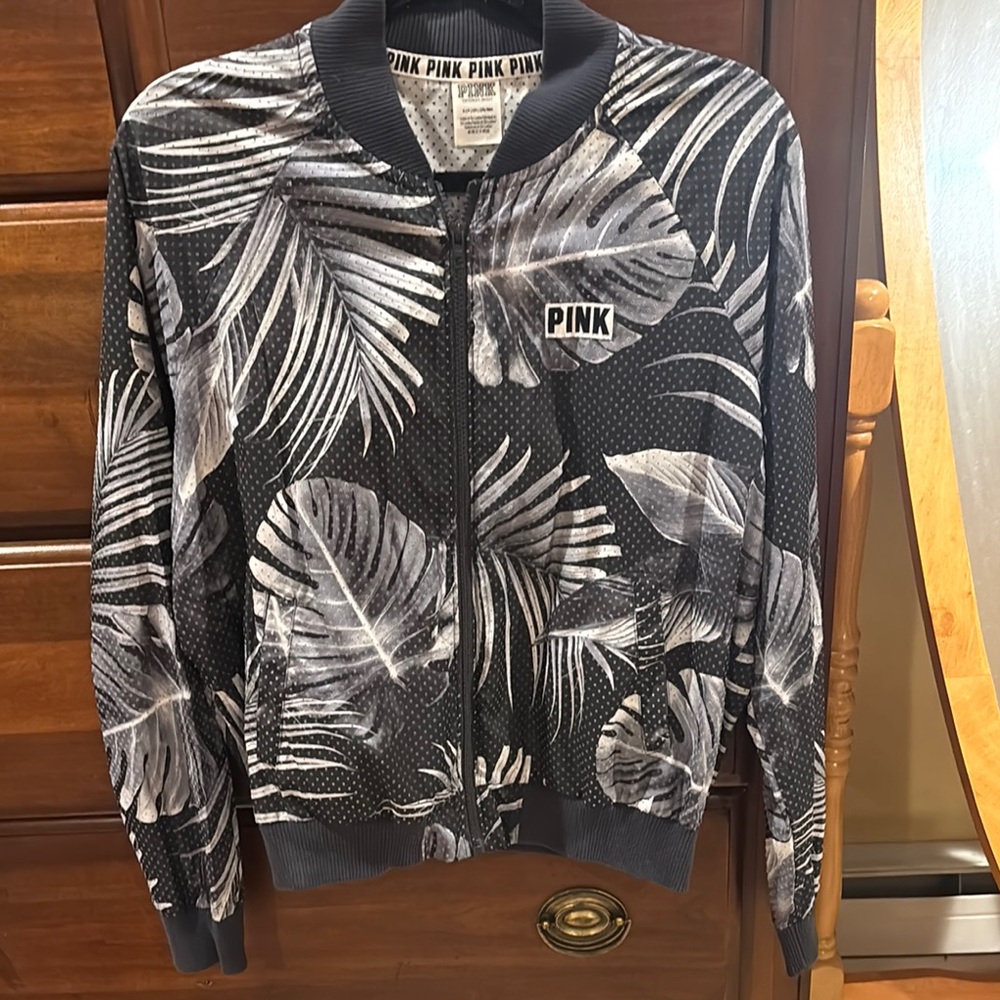 PINK Black and White Leaf Print Jacket